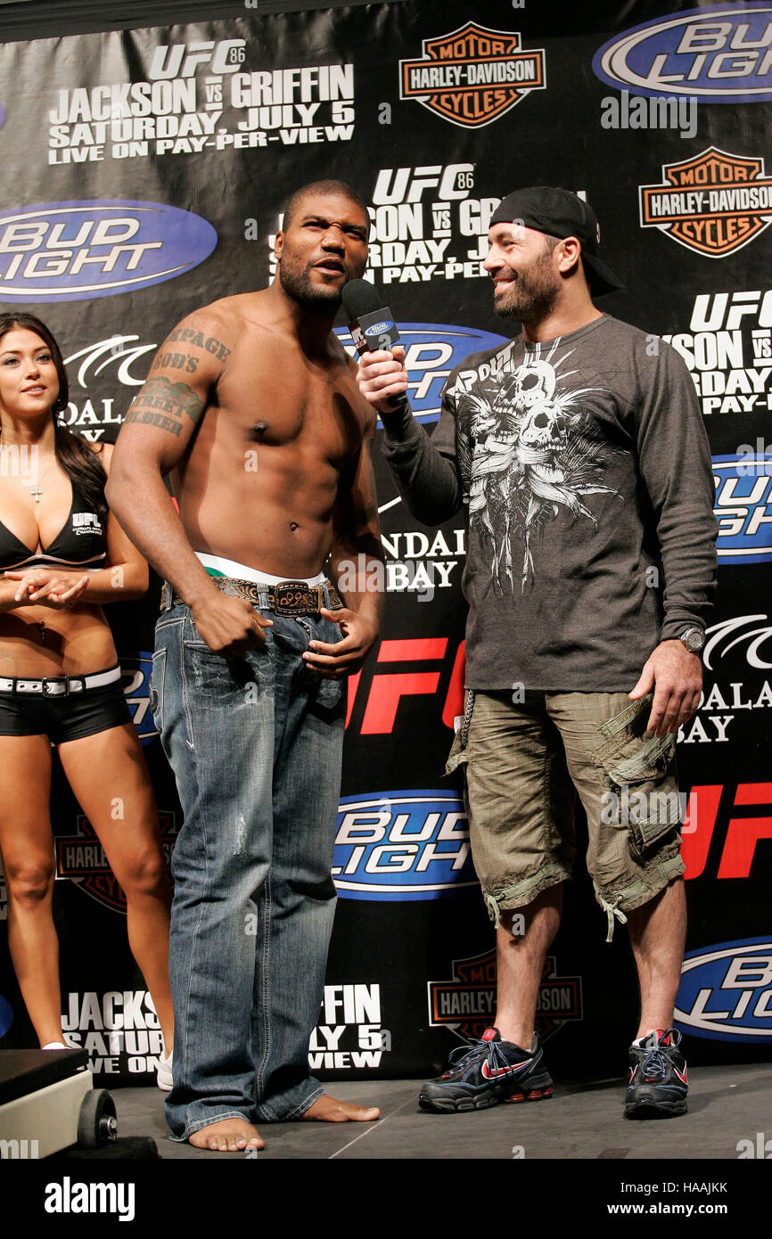 Quinton "Rampage" Jackson, left, gets interviewed by Joe Rogan during