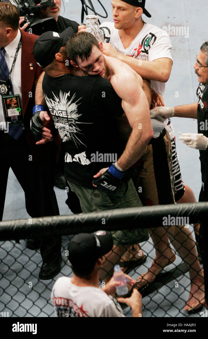 Forrest Griffin celebrates his victory over Quinton Jackson during UFC