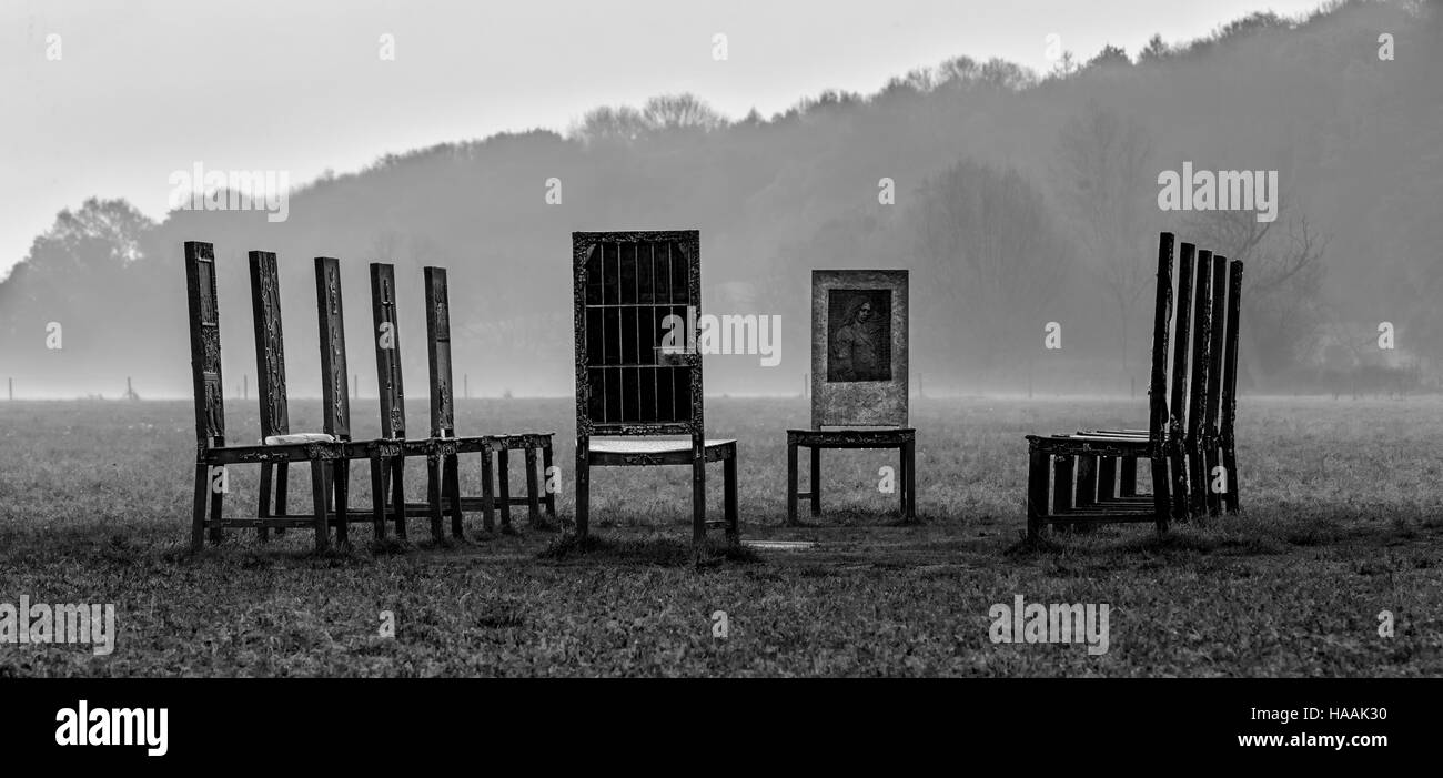 The Jurors. An artwork by Hew Locke for Runnymede, UK to mark the 800th anniversary of the sealing of Magna Carta. Stock Photo