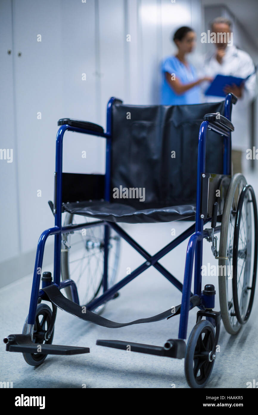 Wheelchair in hospital corridor Stock Photo Alamy