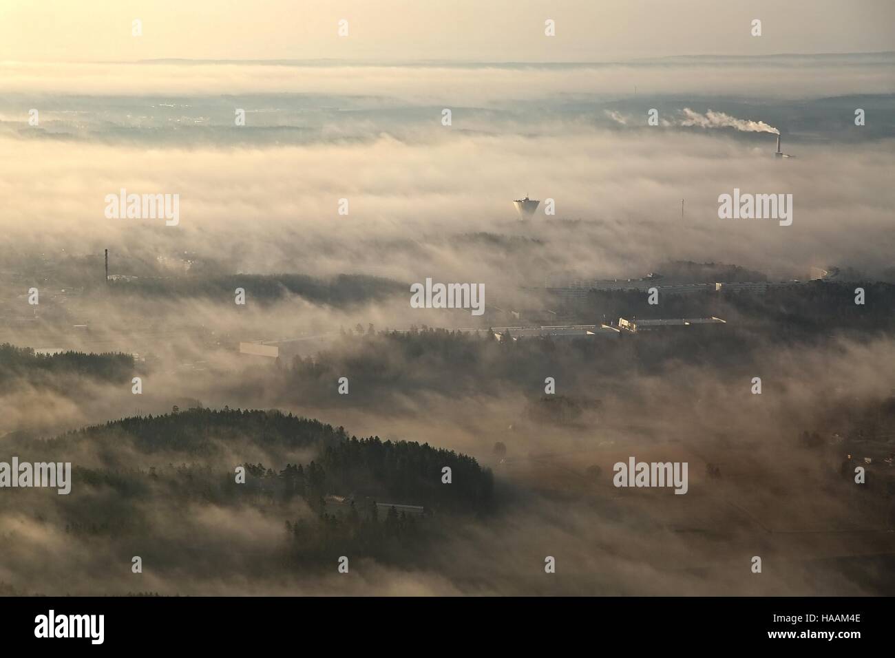 Foggy Aerial Landscape Stock Photo - Alamy