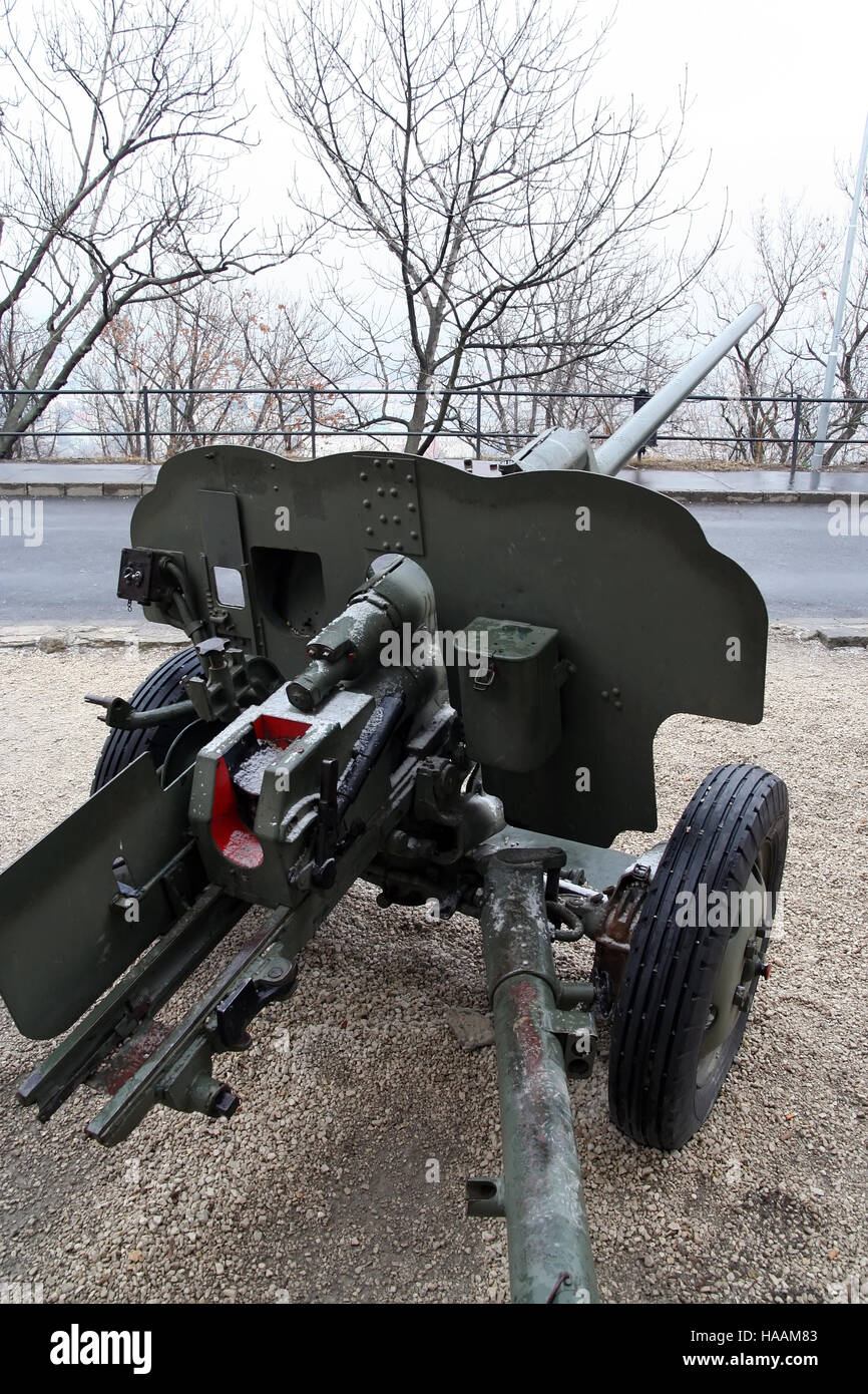 Second World War artillery. Old obsolete military weapon. Obsolete