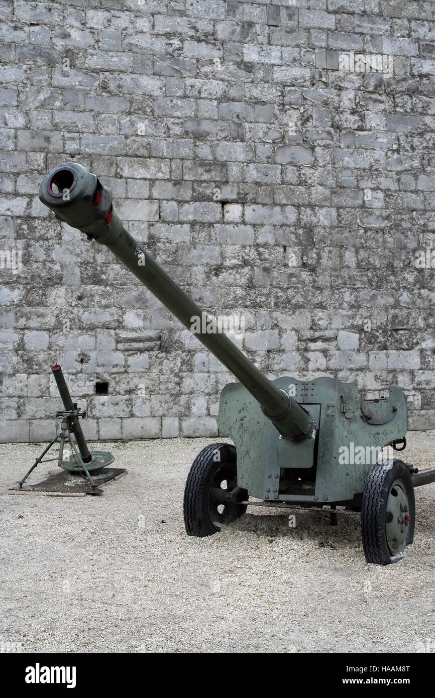 Second World War artillery. Old obsolete military weapon. Obsolete