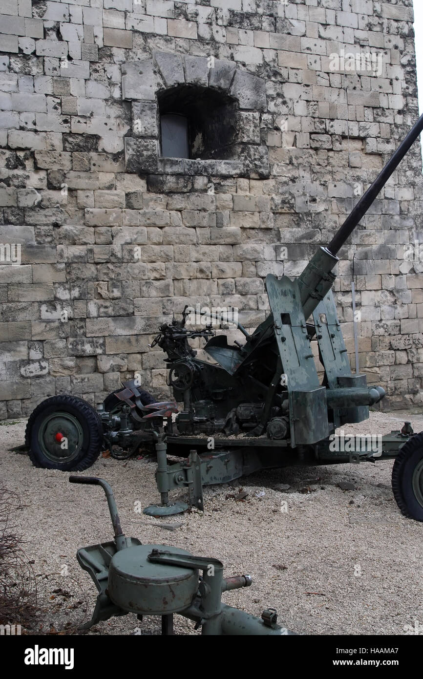 Second World War artillery. Old obsolete military weapon. Obsolete