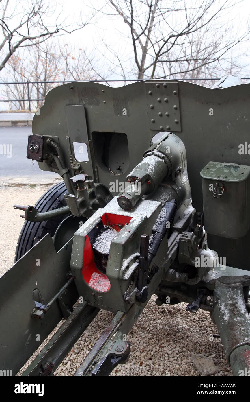 Second World War artillery. Old obsolete military weapon. Obsolete