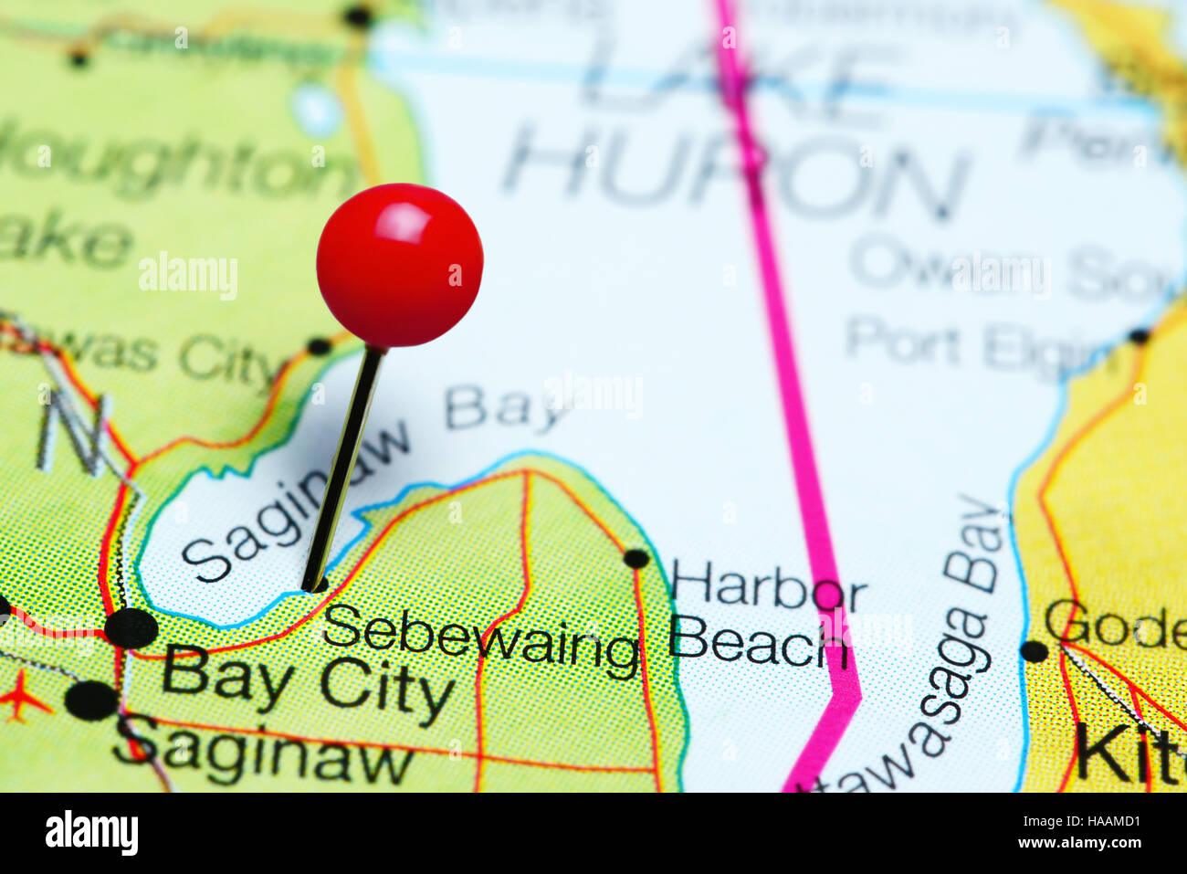Sebewaing pinned on a map of Michigan, USA Stock Photo Alamy