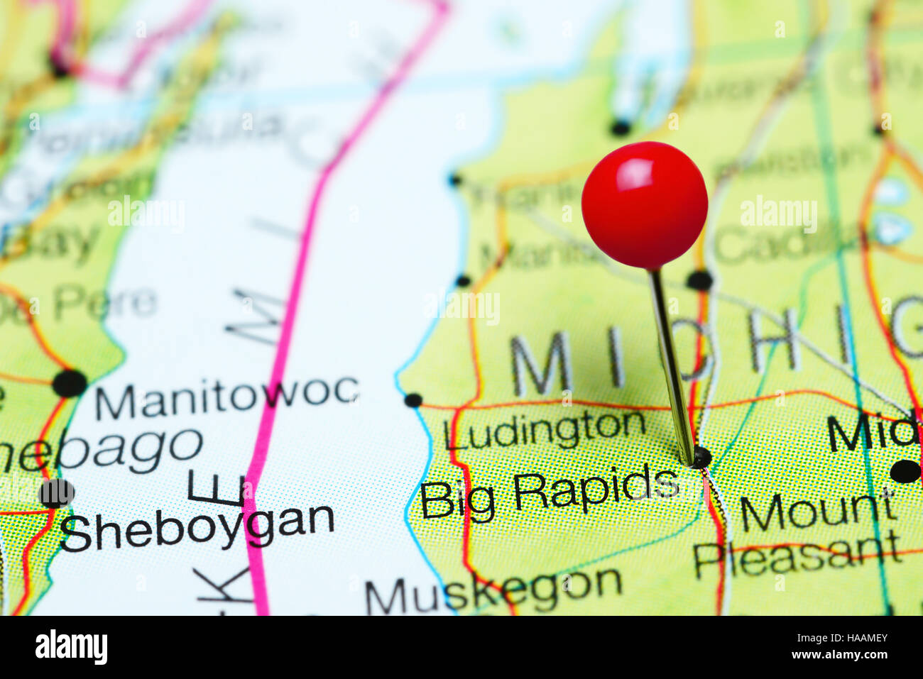 Big Rapids Pinned On A Map Of Michigan Usa HAAMEY 