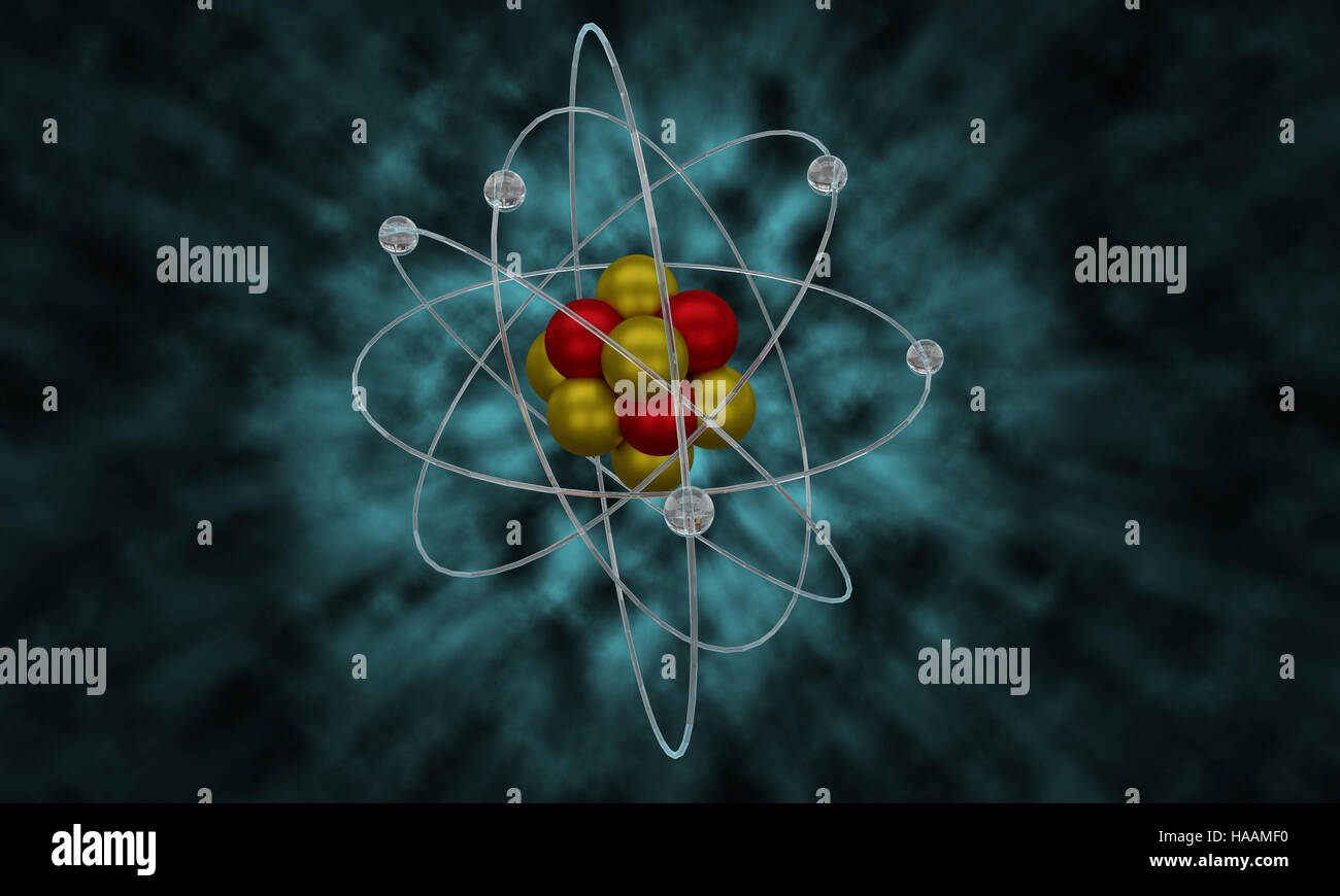 Close up illustration of atomic particle for nuclear energy imagery Stock Photo