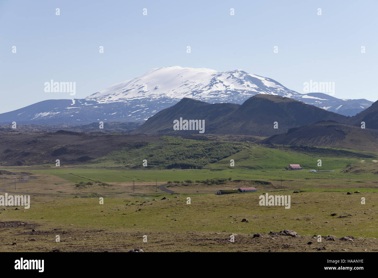 Mt Hekla, the famous volcano that was called the gate to hell. Stock Photo