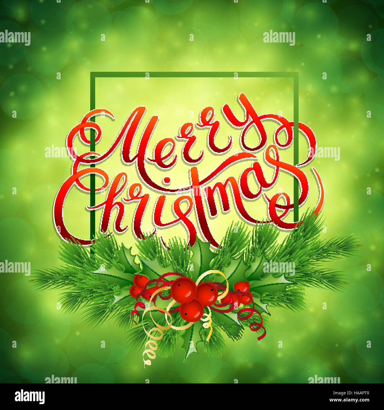 Merry Christmas lettering card with holly Stock Vector Image & Art - Alamy