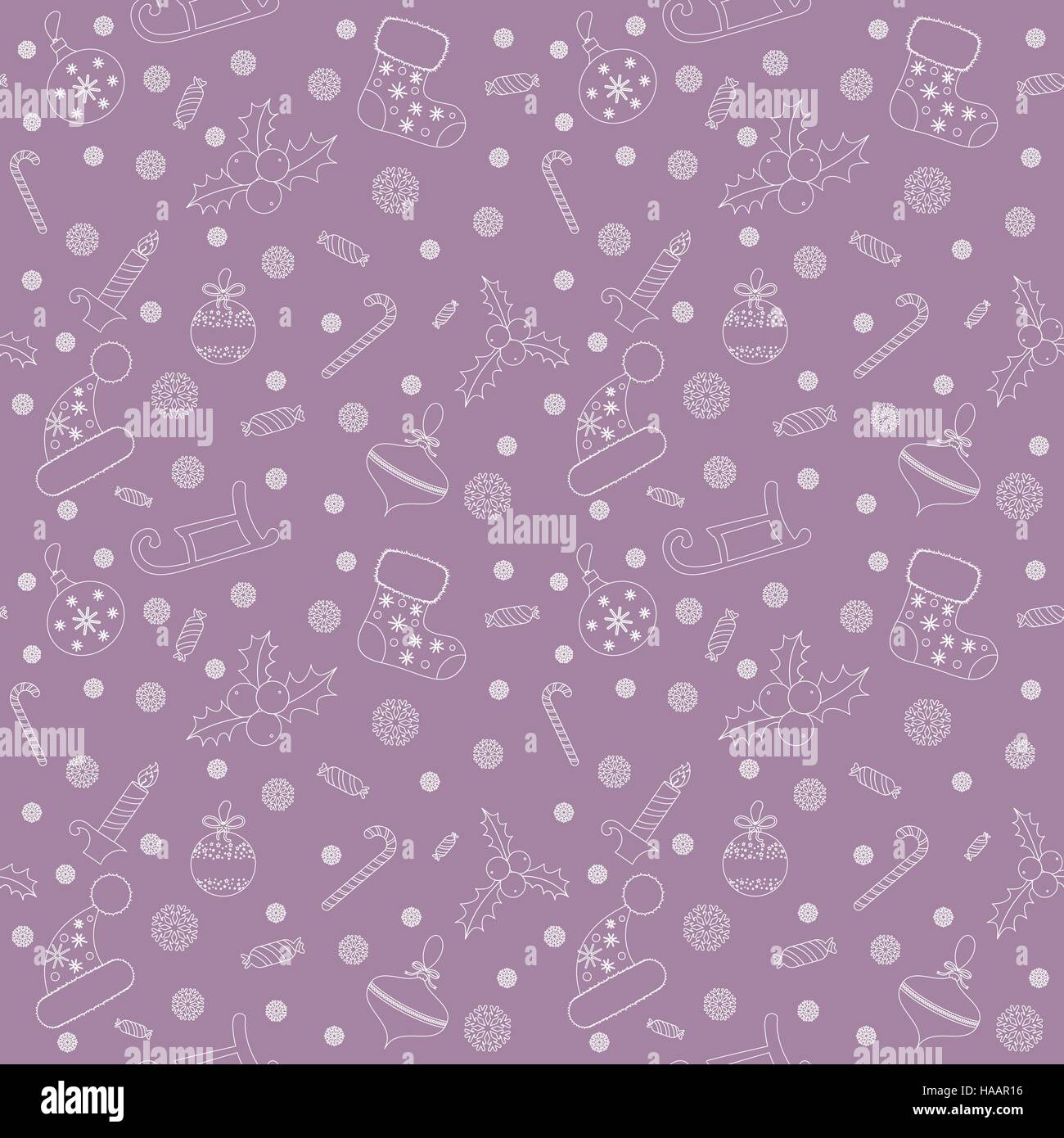 Christmas seamless pattern with balls, snowflakes, holly berry. Stock Vector