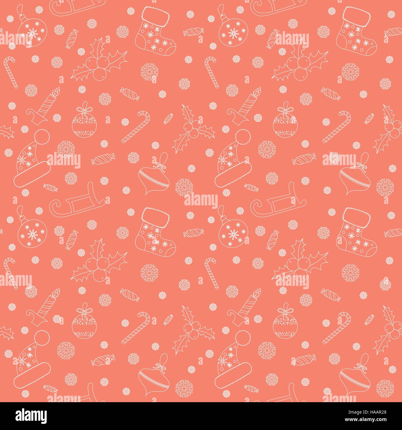 Christmas seamless pattern with balls, snowflakes, holly berry. Stock Vector