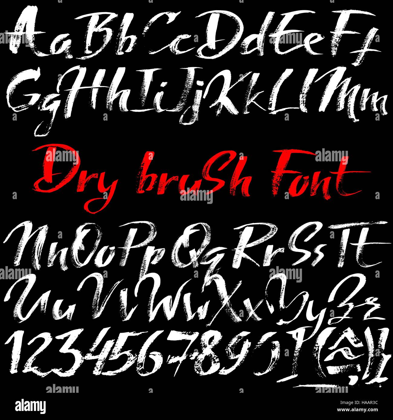 Hand drawn font made by dry brush strokes. Grunge style alphabet Stock ...