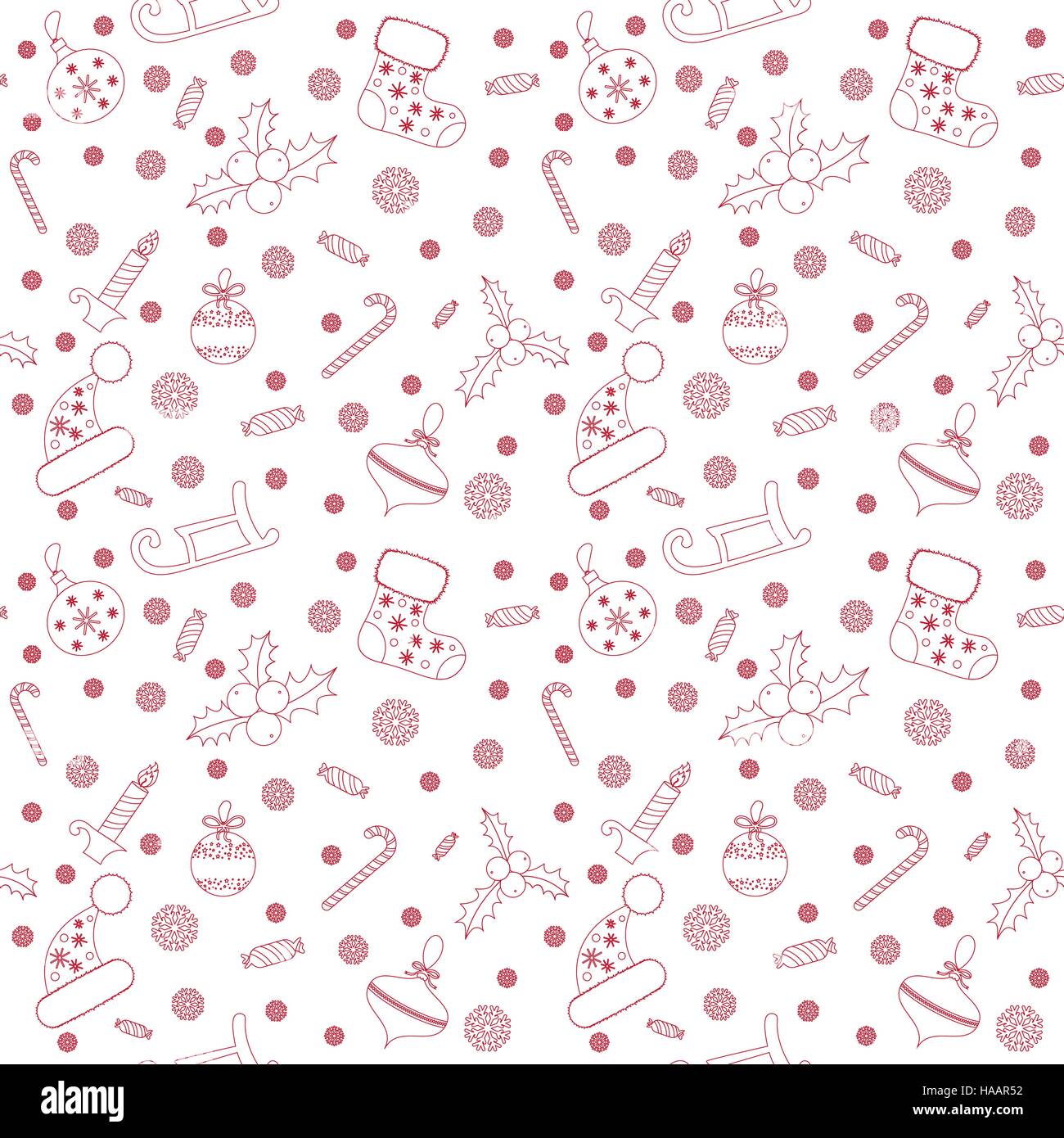 Christmas seamless pattern with balls, snowflakes, holly berry. Stock Vector