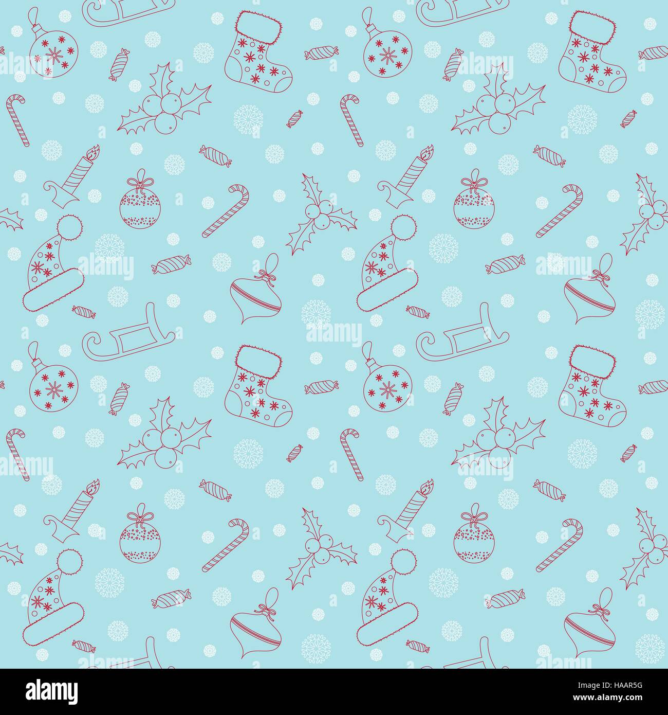 Christmas seamless pattern with balls, snowflakes, holly berry. Stock Vector