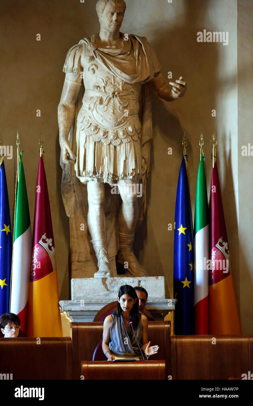Rome Mayor Virginia Raggi participates in the Municipal Council , Rome, Italy,  10/08/2016    Credit © Remo Casilli/Sintesi/Alamy Stock Photo Stock Photo