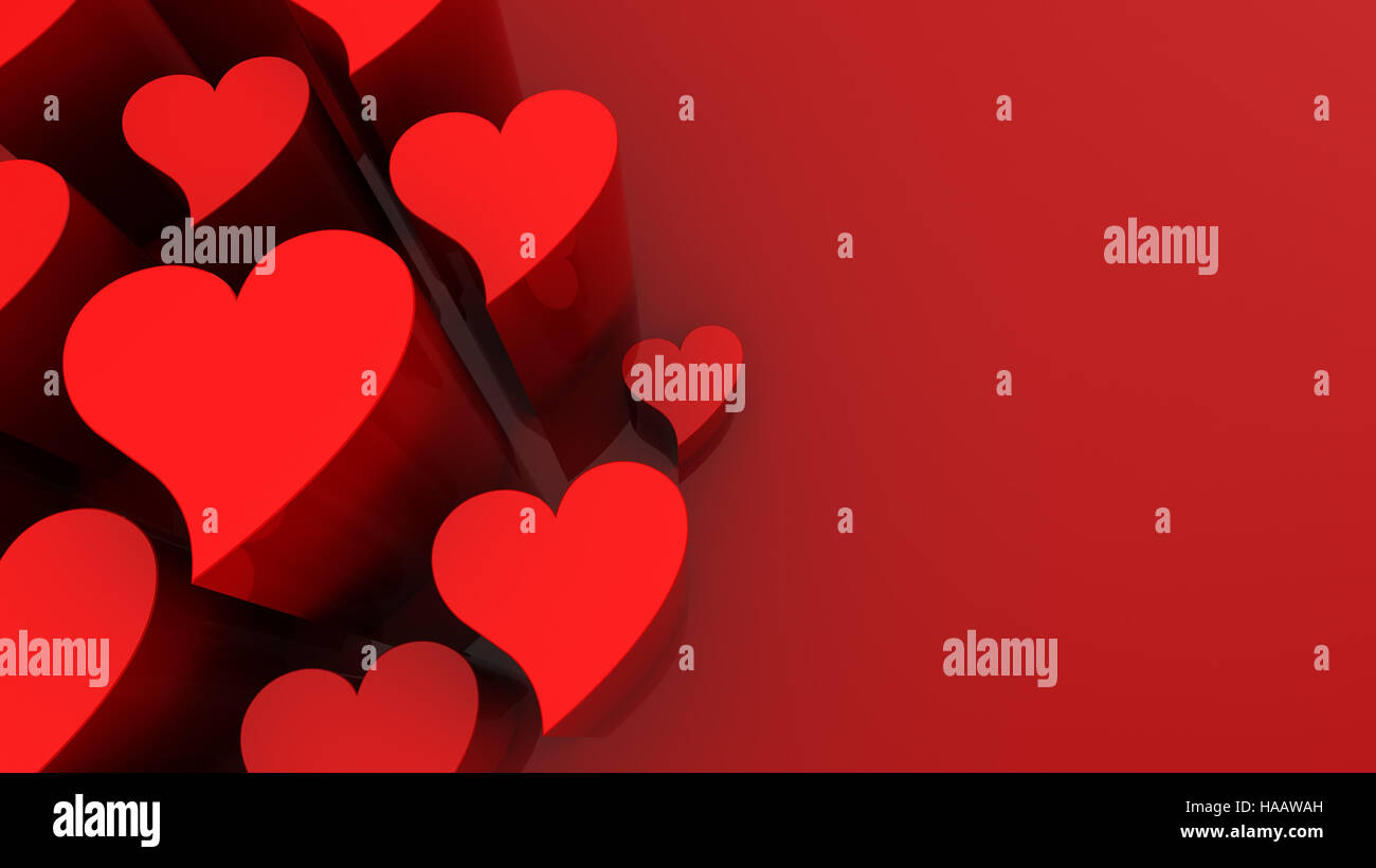 3d illustration of hearts at red background with copy space Stock Photo ...