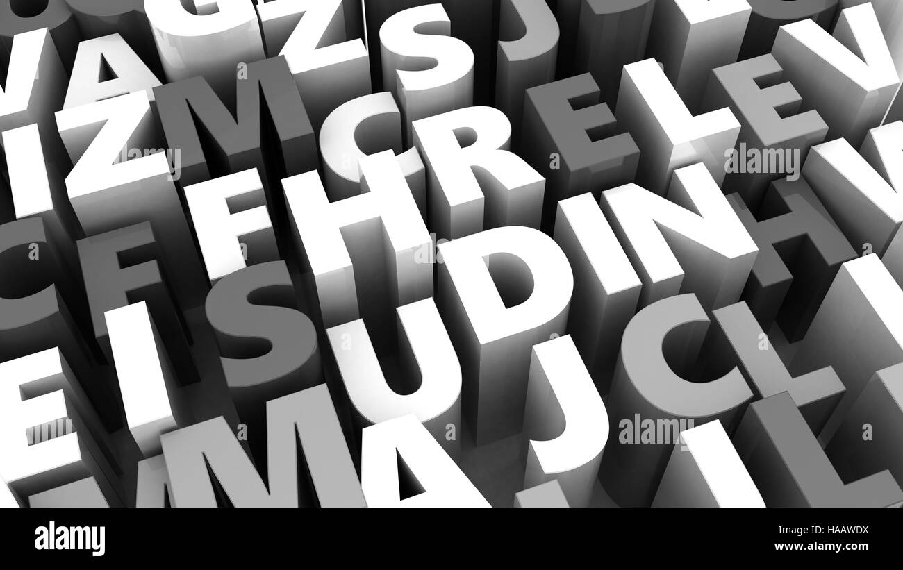 3d illustration of random gray color letters background Stock Photo