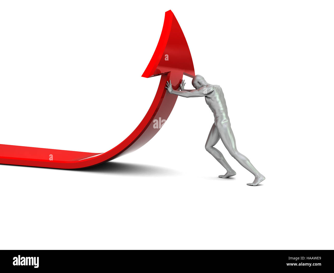 3d illustration of man pushing red arrow diagram Stock Photo