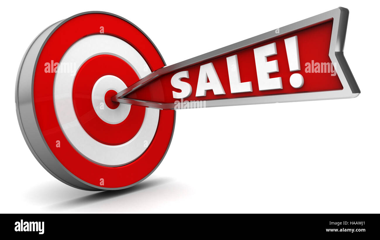 3d illustration of arrow with sign sale hit target Stock Photo - Alamy