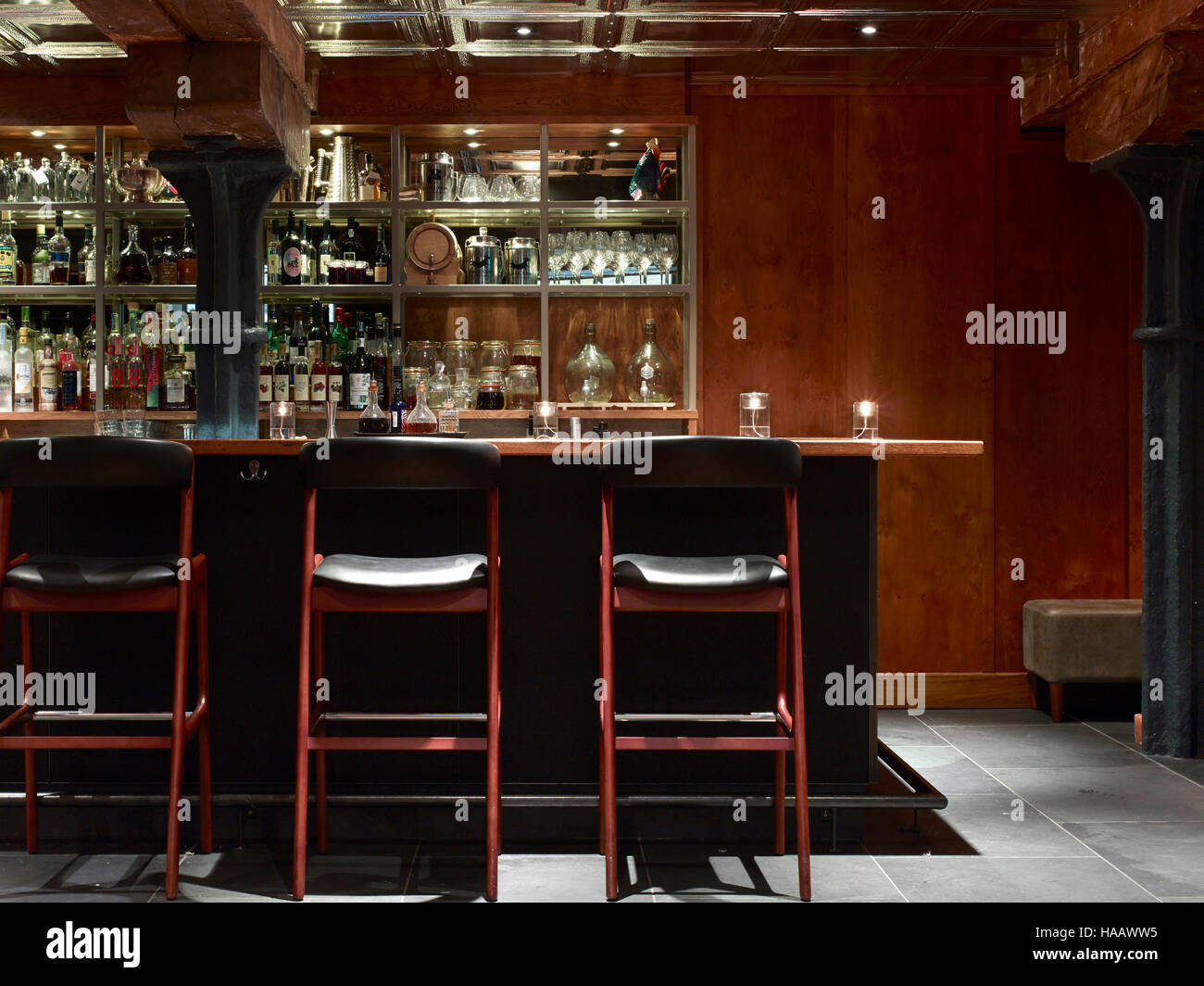 Seating and bar counter. Hixter City, London, United Kingdom. Architect