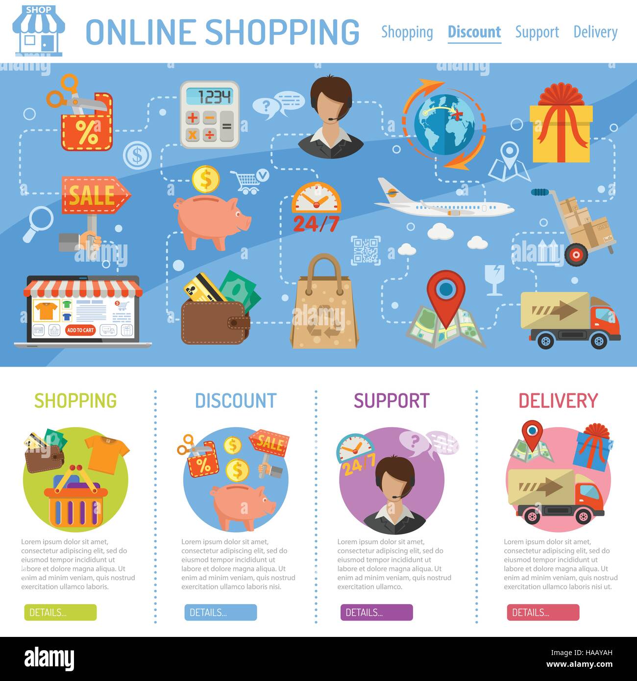 Online shopping infographics flat Stock Vector Images - Alamy
