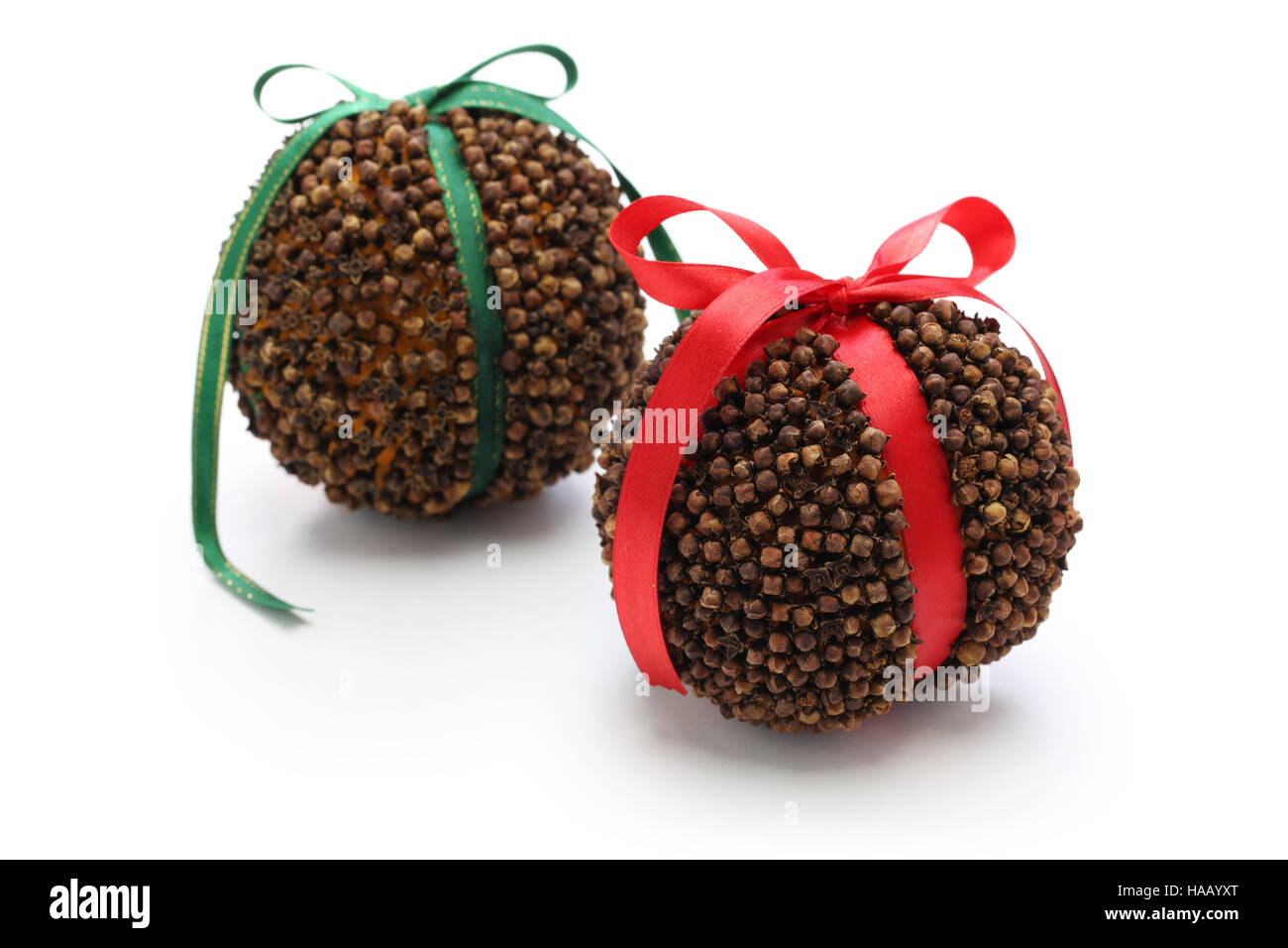 clove orange pomander balls, handmade christmas decoration Stock Photo