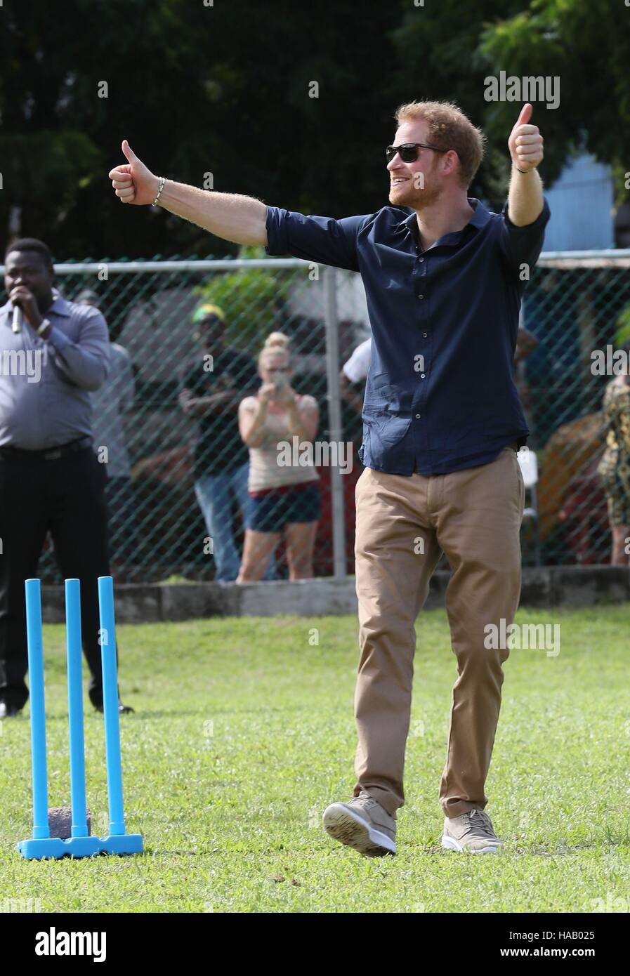 Prince Harry at a community sports event at Queens Park Grounds in Grenada, during the second leg of his Caribbean tour. Stock Photo