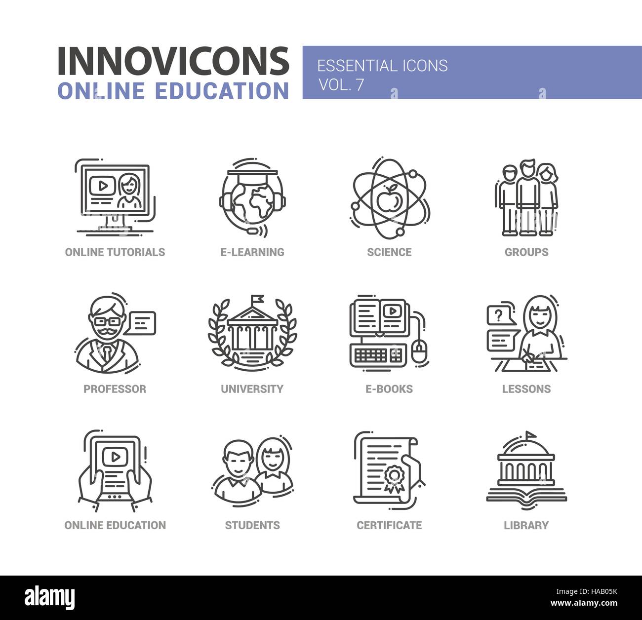 Online education line design icons set Stock Vector
