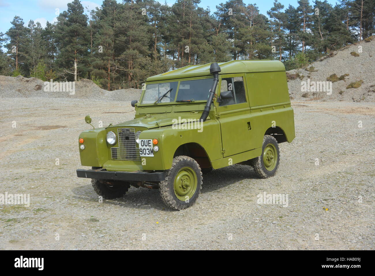 Classic land rover in a quarry Stock Photo