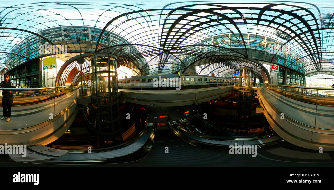 360 x 180 grad Panorama: Hauptbahnhof, Berlin. Stock Photo