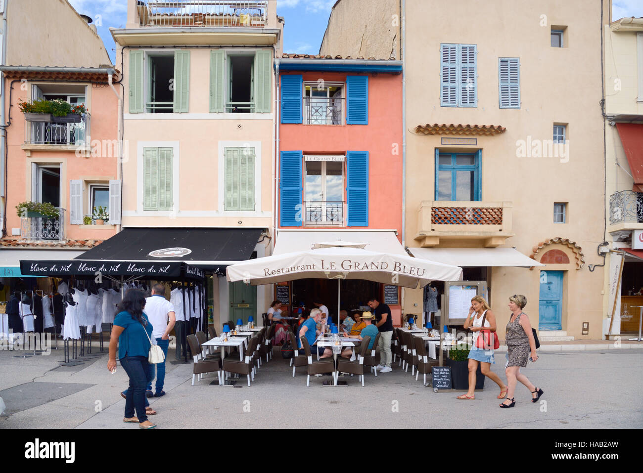 Seafront Restaurants Pavement Café and Boutique Shop Cassis Provence France Stock Photo