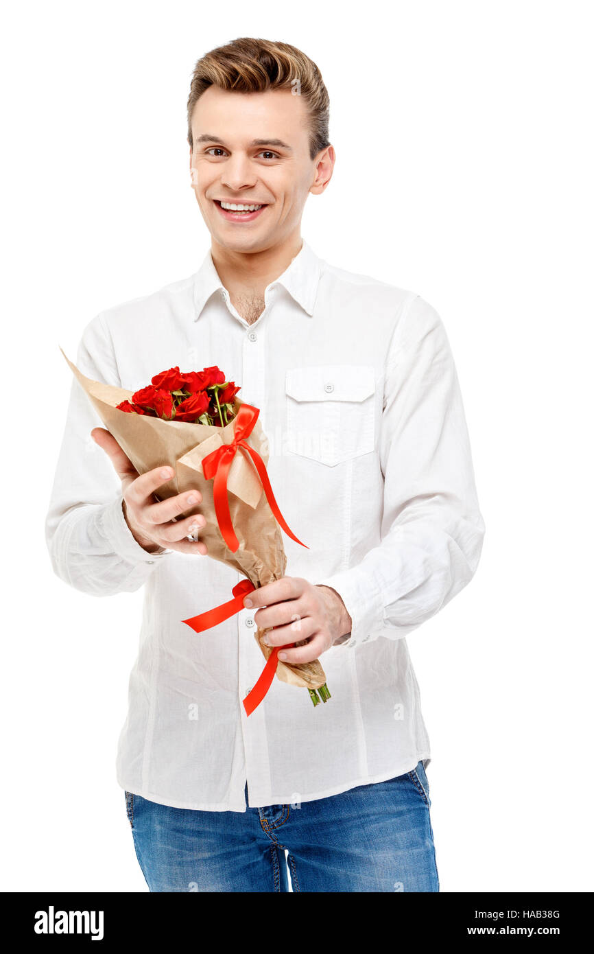Man holding bouquet of roses Stock Photo - Alamy