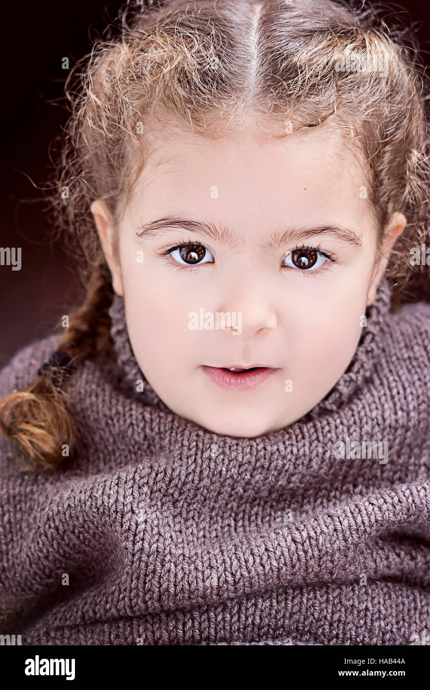 Little Miss Girl Toddler With French Braids Blond Hair Stock Photo