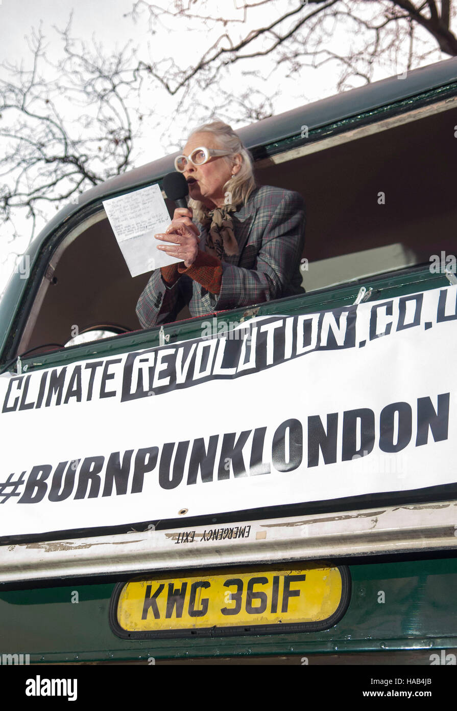 Fashion designer Dame Vivienne Westwood speaking after her son Joe Corre burned his £5 million pound collection of punk memorabilia in protest to declare 'punk is dead'. The burning took place on a barge on Chelsea Embankment. Stock Photo