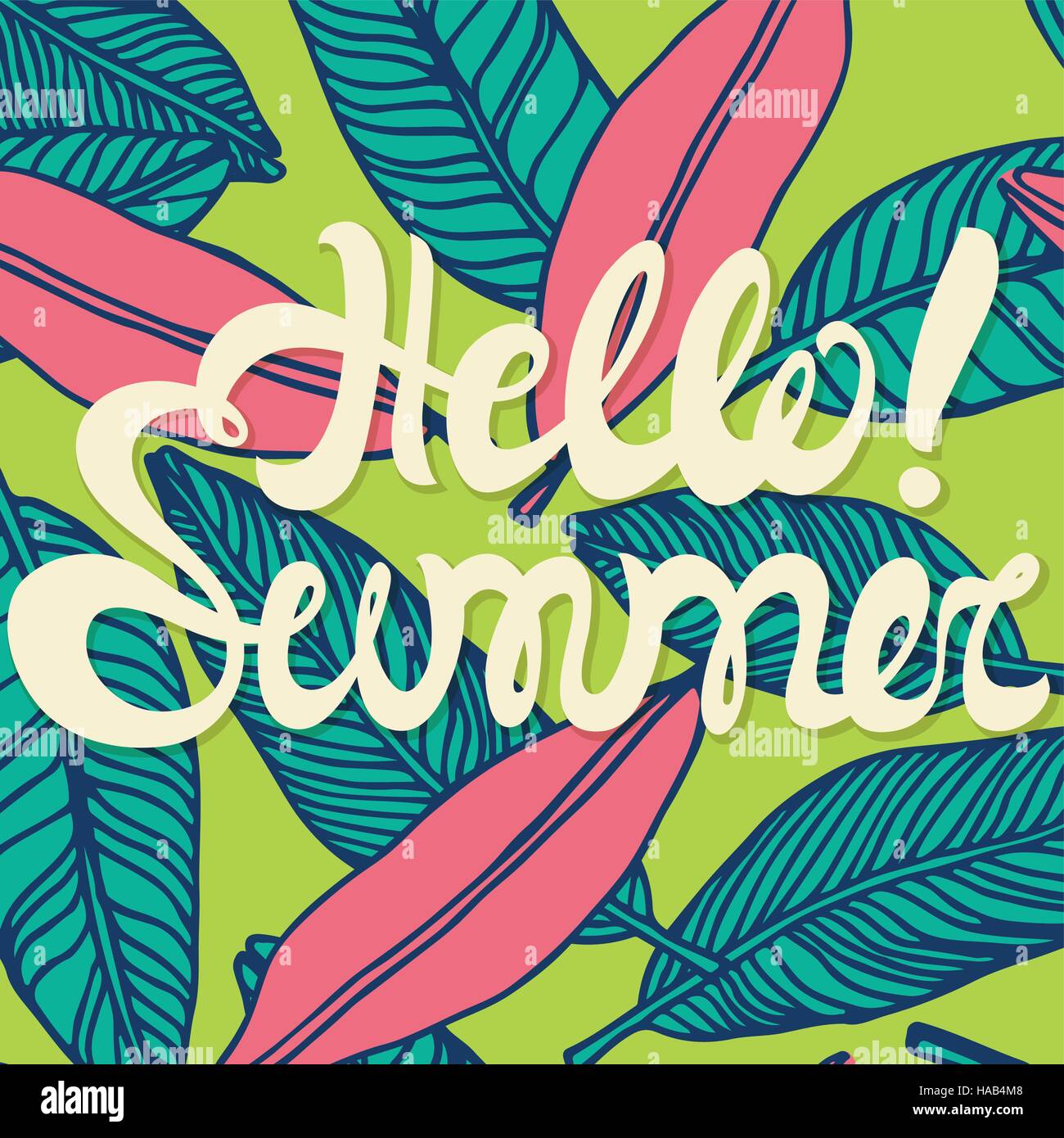 Hello summer poster, lettering with conceptual background Stock Vector ...