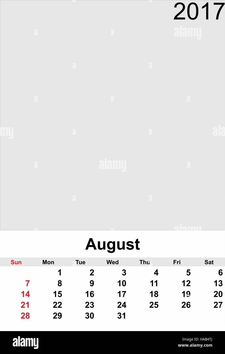 August 2017. Calendar vector illustration Stock Vector Image & Art - Alamy