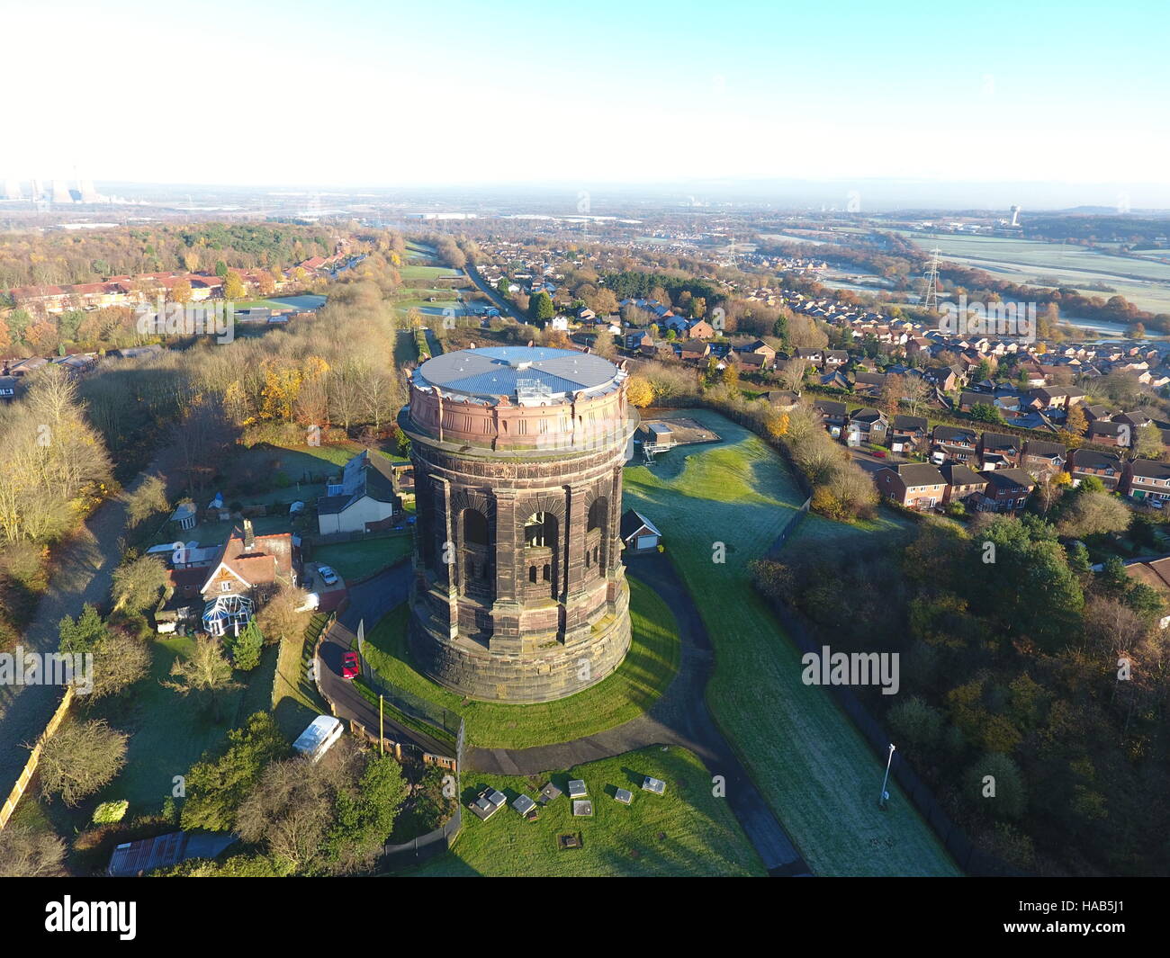 Aerial photograph of Norton Water Tower in Runcorn Stock Photo
