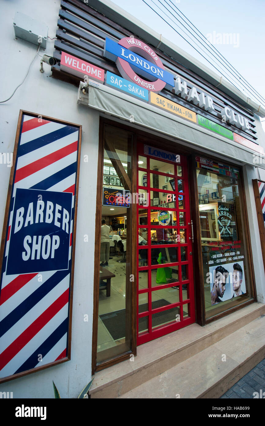 Barber shop in Kyrenia (Turkish: Girne), Northern Cyprus. Stock Photo