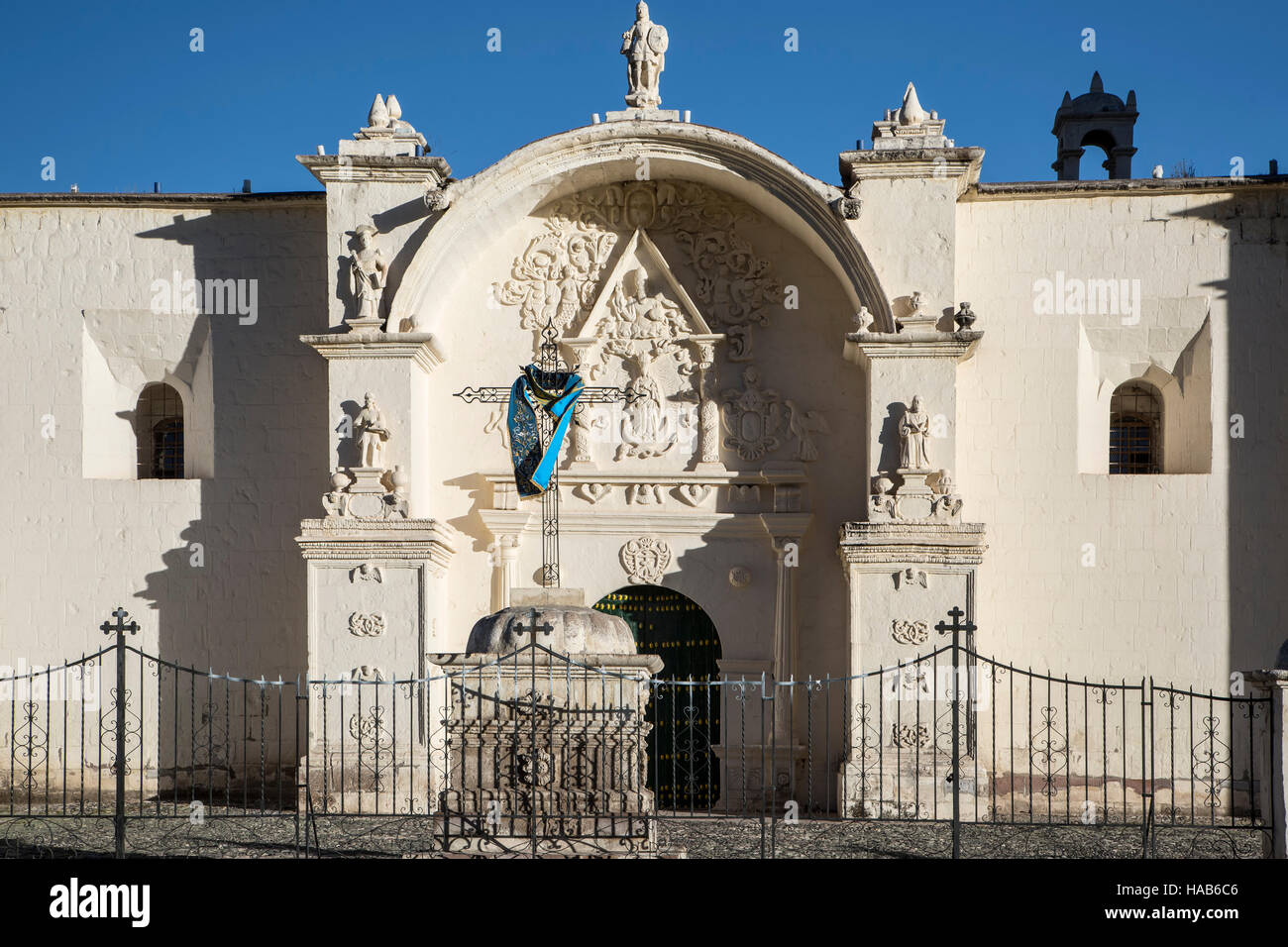 Side entrance, Immaculate Conception Church, Yanque, Colca Canyon, Arequipa, Peru Stock Photo