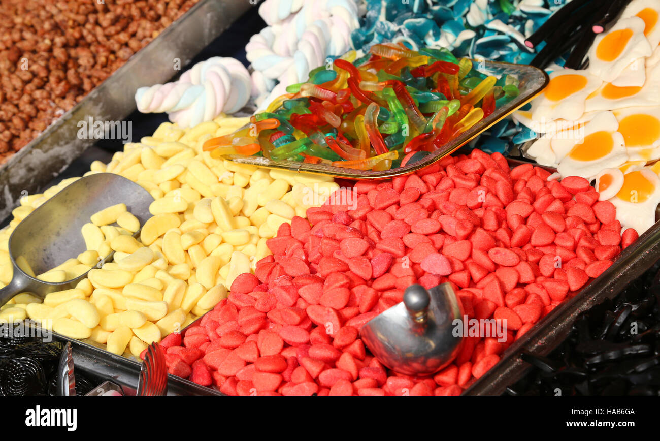 sugary candy and chewy for sale in candy stall in the local market Stock Photo