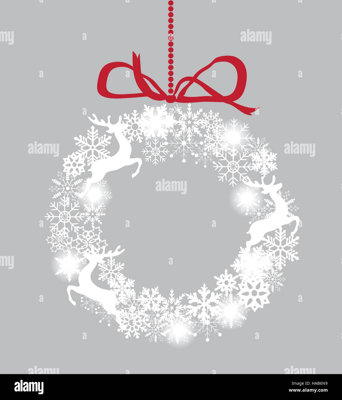 vector illustration of a Christmas wreath with snowflakes and reindeer ...