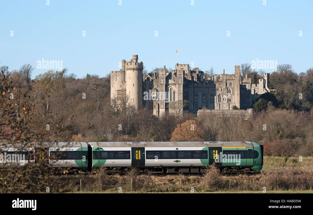 A southern railways passenger train passing Arundel Castle in West