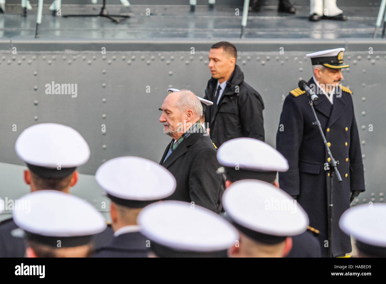 Gdansk, Poland 29 November 2016   Minister of Defence Antoni Macierewicz attends the 94th Anniversary of the Polish Navy celebrations in Gdynia. Stock Photo