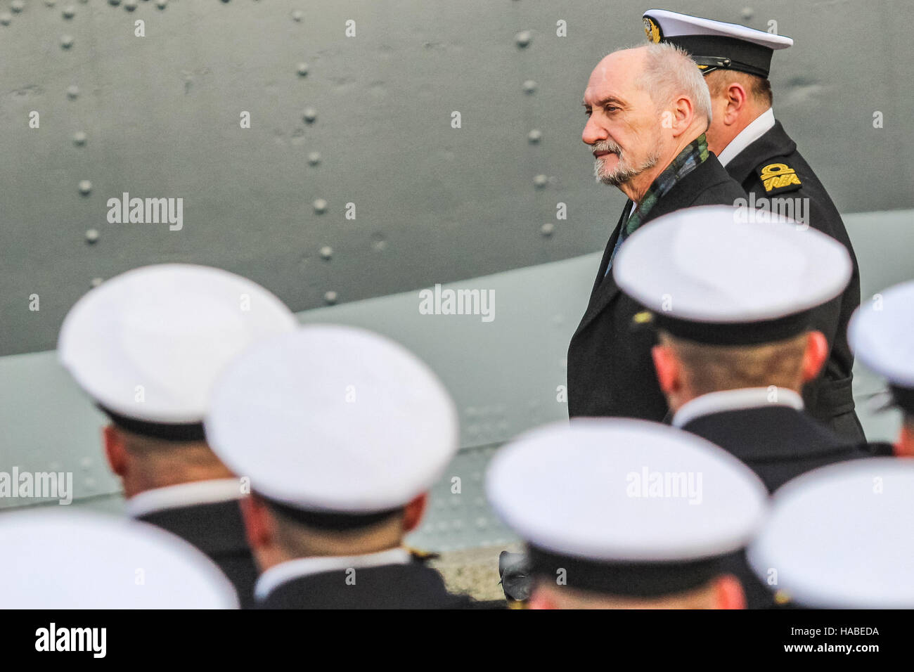 Gdansk, Poland 29 November 2016   Minister of Defence Antoni Macierewicz attends the 94th Anniversary of the Polish Navy celebrations in Gdynia. Stock Photo