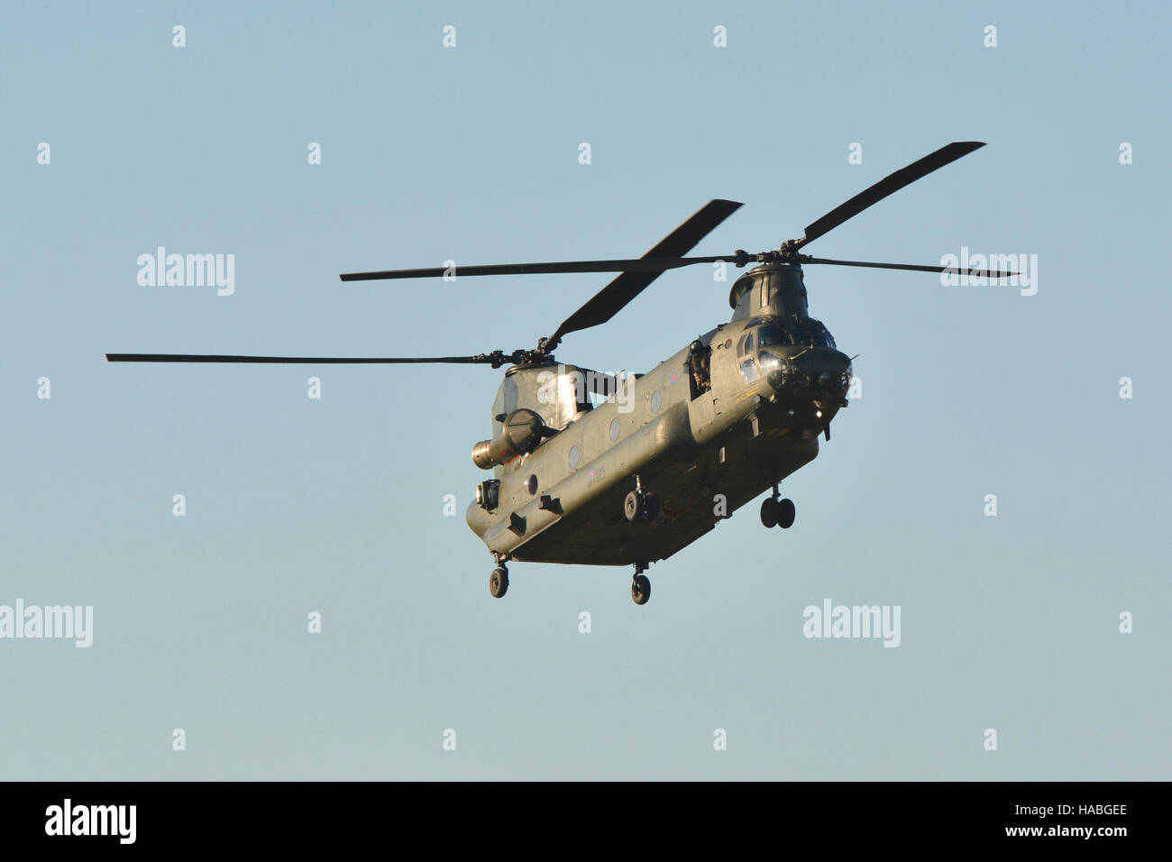 Chinook airborne over the Isle of Wight during a multi-agency exercise on the Island at Sandown Airport. Stock Photo