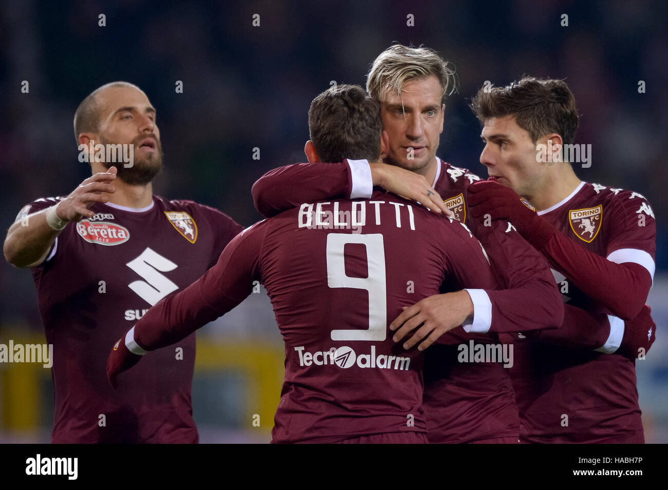 Turin, Italy. 29th November, 2016: Maxi Lopez of Torino FC celebrates with his team mates after scoring a goal during the TIM Cup football match between Torino FC and AC Pisa. Credit:  Nicolò Campo/Alamy Live News Stock Photo