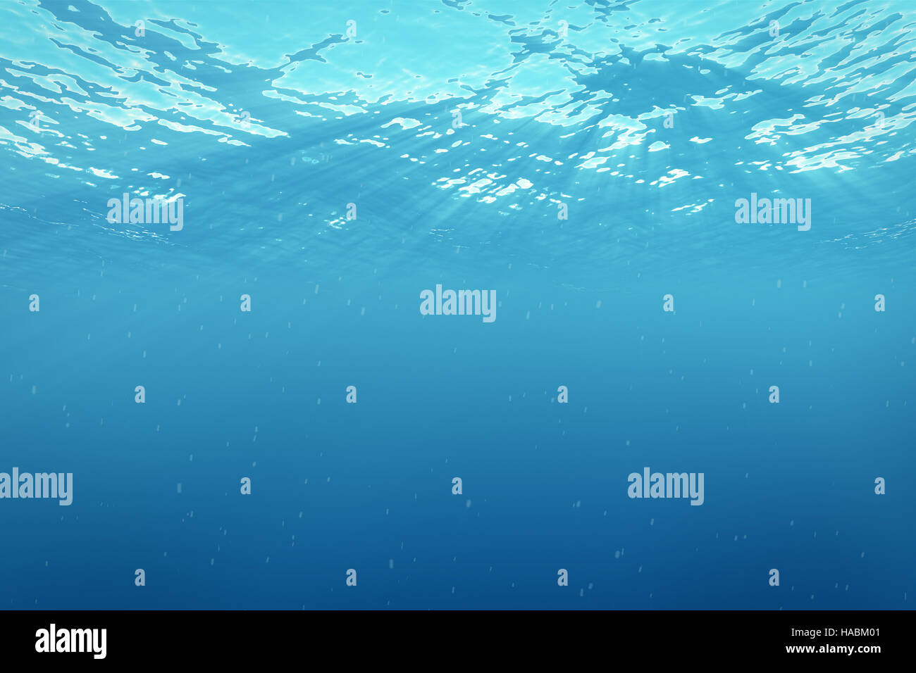 rendering underwater sea, ocean surface with light rays, high ...