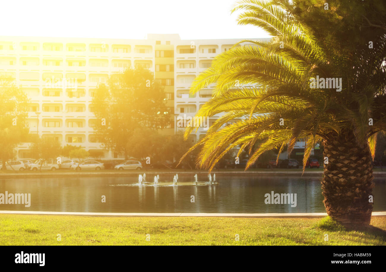 Apartment building with fountains in front Stock Photo Alamy