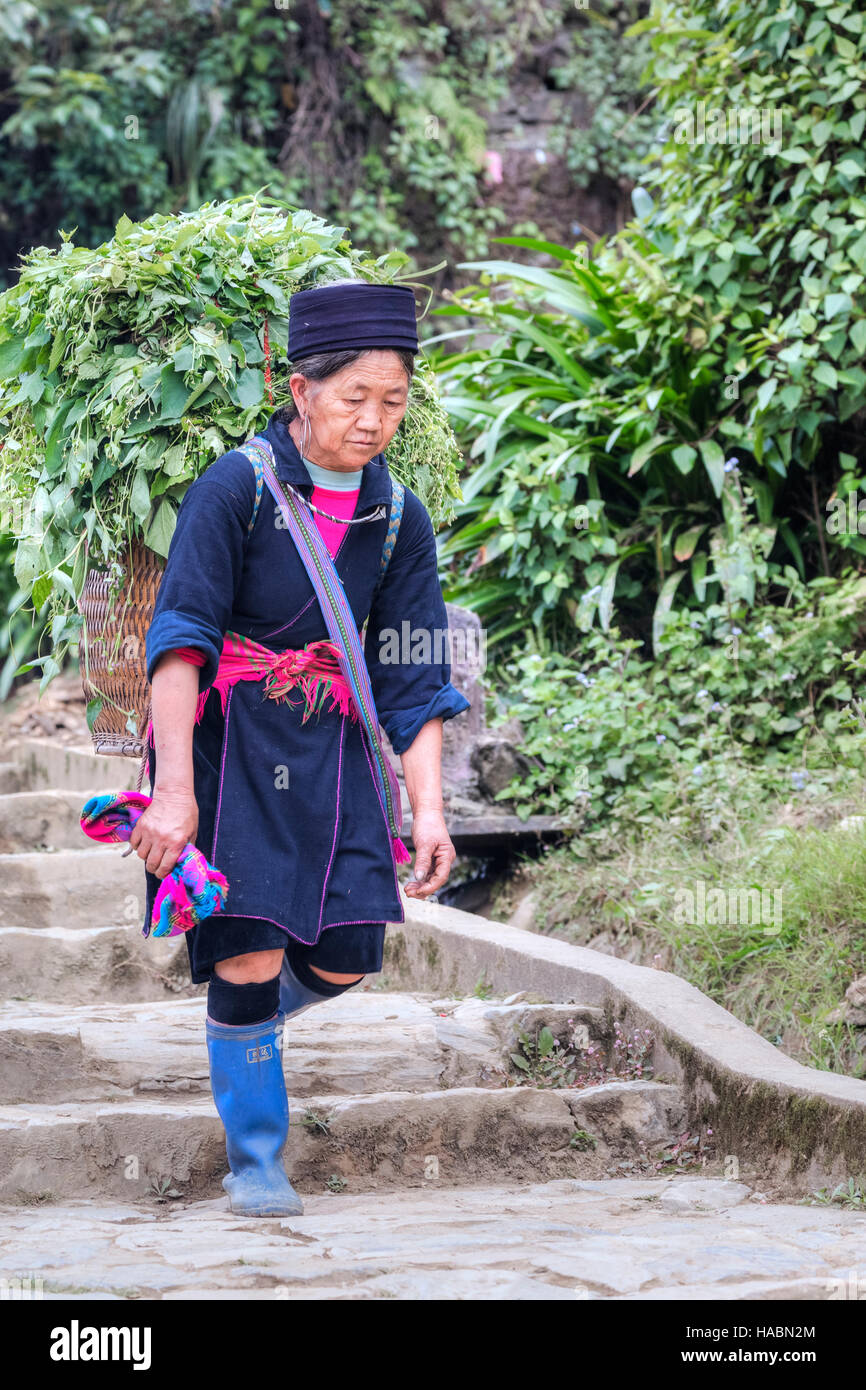 Black Hmong woman in Cat Cat village, Sapa, Vietnam, Asia Stock Photo